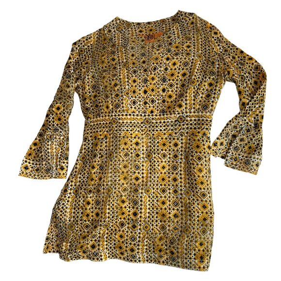 Tory Burch SILK blend FALL mustard Moroccan Tile tunic top 6 - Picture 1 of 4